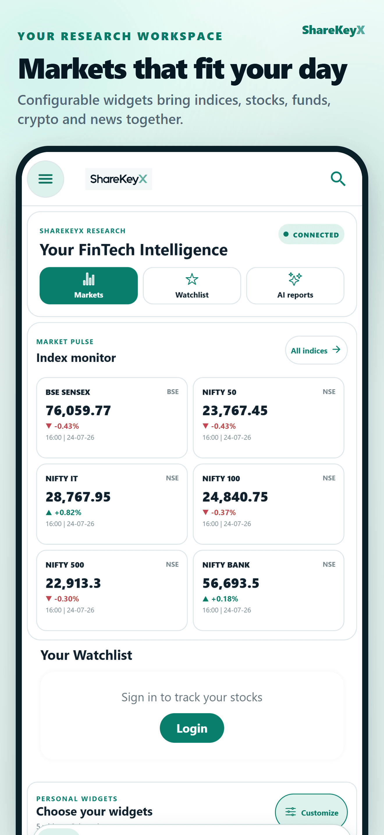 ShareKeyX iOS configurable home research dashboard
